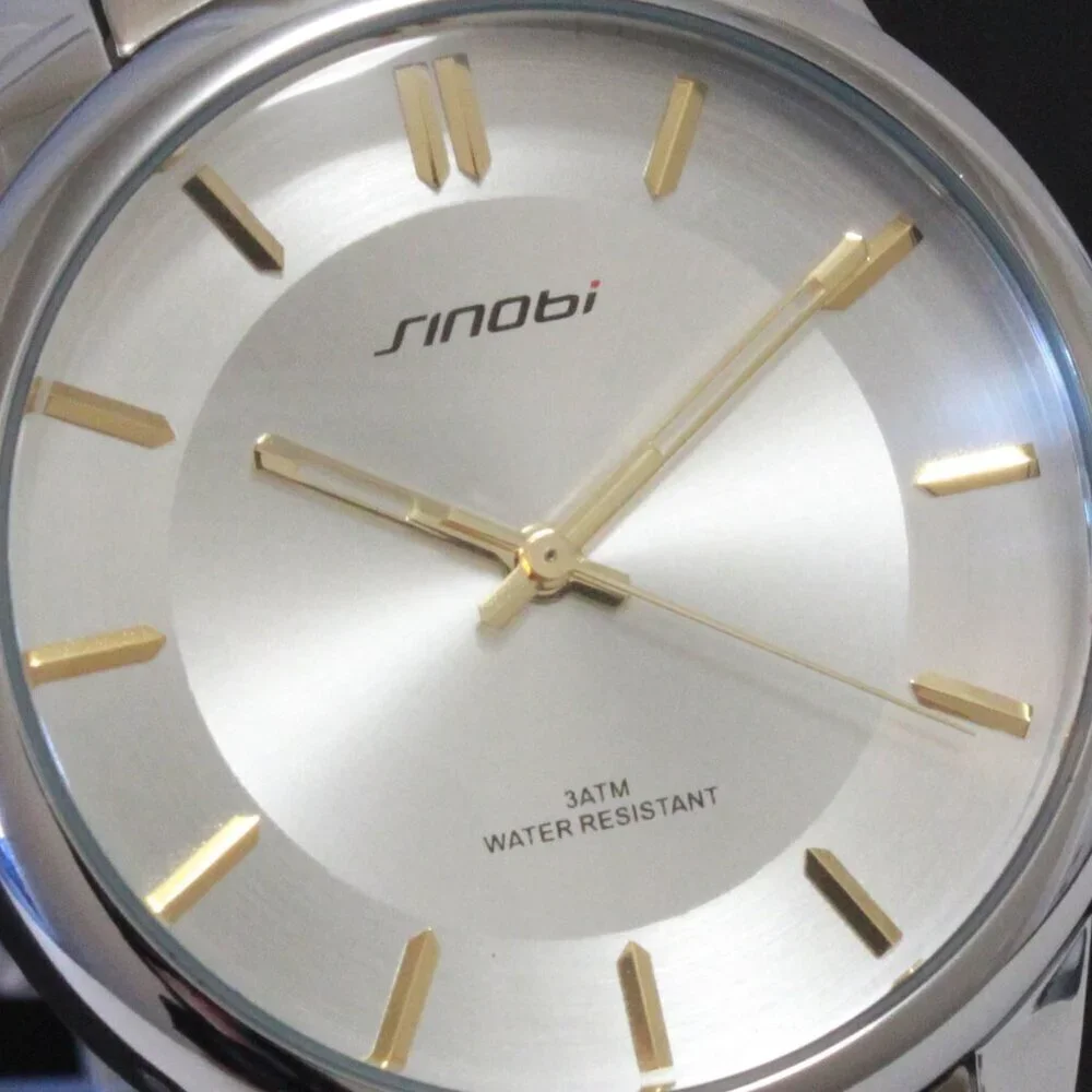 Men's Casual Watch Two Tone Silver Sunburst Dial Gold Hands, Indices 38mm